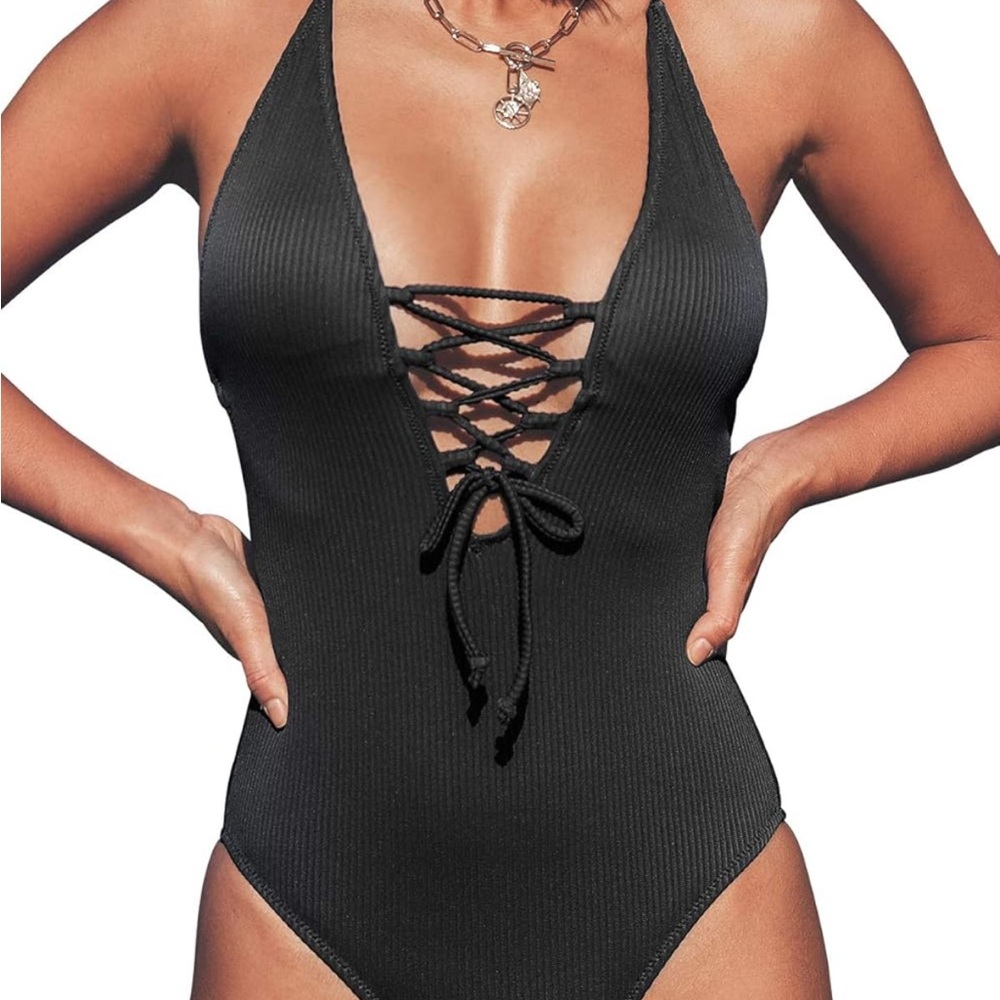 CUPSHE Black Lace-Up Swimsuit